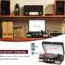 Record Player 3 Speed Bluetooth Portable Suitcase Vinyl Player with Built-in Speakers Turntable Enhanced Audio Sound Waxed Leather Vintage Black Image 4