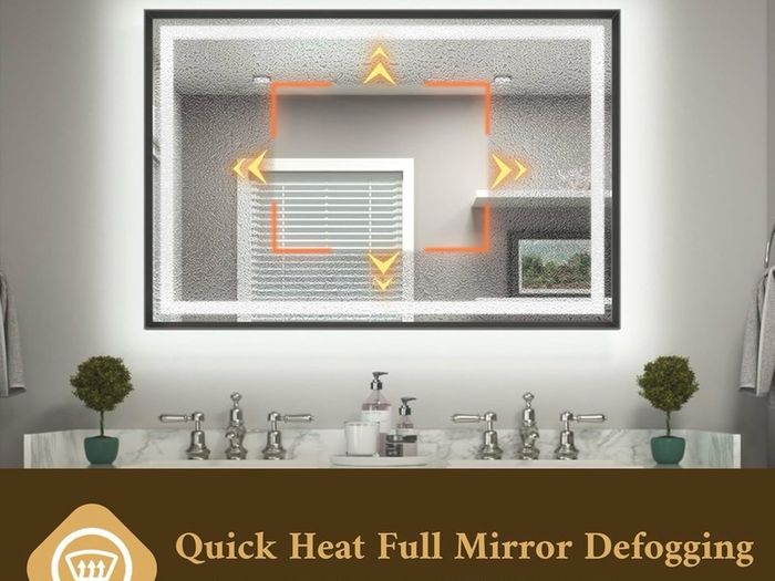 Black Bathroom Mirror with Led Lights 50x70cm, Antifog Wall Vanity Mirror Black Frame