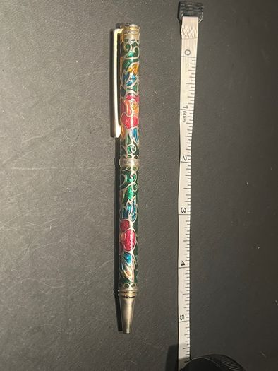 Cloisonne Floral Ink Pen : Vintage (1990) green and gold