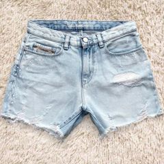Calvin Klein Jeans W28 Light Wash Distressed Denim Shorts Raw Hem UK 10 Woman's