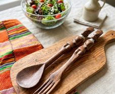Vintage African Hand-Carved Wooden Salad Servers (Pair)