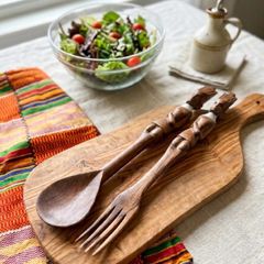 Vintage African Hand-Carved Wooden Salad Servers (Pair)