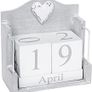 Cool Grey Perpetual Calendar With White Shabby Chic Heart Decoration - 12 x 12 x 6cm Image 2