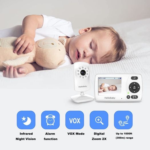 Baby Monitor, Monitor with Camera and Audio, Infrared Night Vision Camera,VOX Mode, Lullaby,Digital 2X Zoom,Alarm Function (FREE POSTAGE)