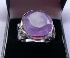 Vintage 80s Sterling Silver 925 Amethyst Quartz Gecko Statement Ring Size T - 11,65g