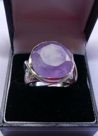 Vintage 80s Sterling Silver 925 Amethyst Quartz Gecko Statement Ring Size T - 11,65g