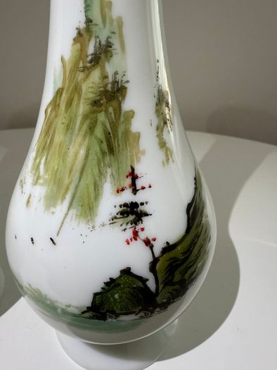 Pair of Antique Victorian Opaline Glass Vases. Japonisme Aesthetic Movement c.1880 to1900