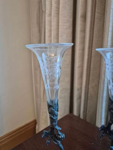 Vintage Glass Flutes with Ornate Metal Base