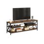TV cabinet, lowboard for TVs up to 65 inches, 147 x 40 x 50 cm, TV table with open compartments, X-shaped struts, industrial design, vintage brown-black Image 3