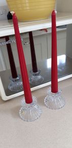 Tipperary Crystal Candlesticks with Tall red Candles