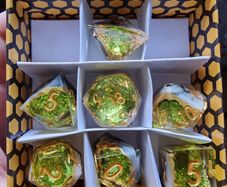 D&D Resin Dice Set, Premium Green & Gold Glitter, Used Once