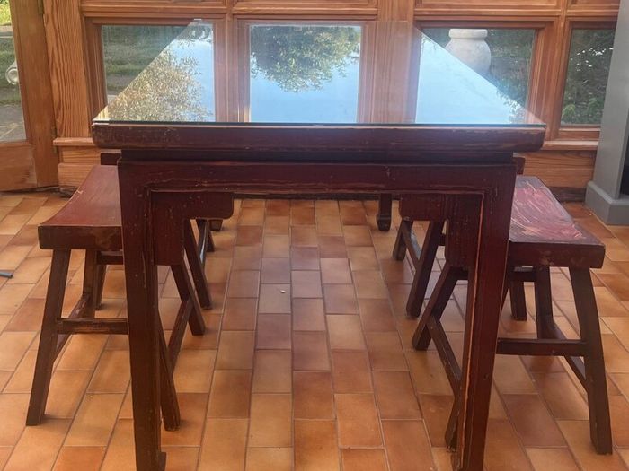 Unique kitchen hardwood table & stools
