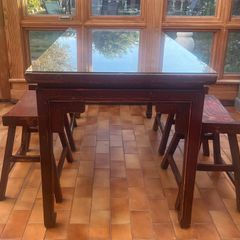 Unique kitchen hardwood table & stools