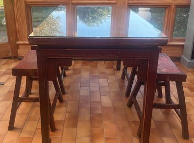 Unique kitchen hardwood table & stools
