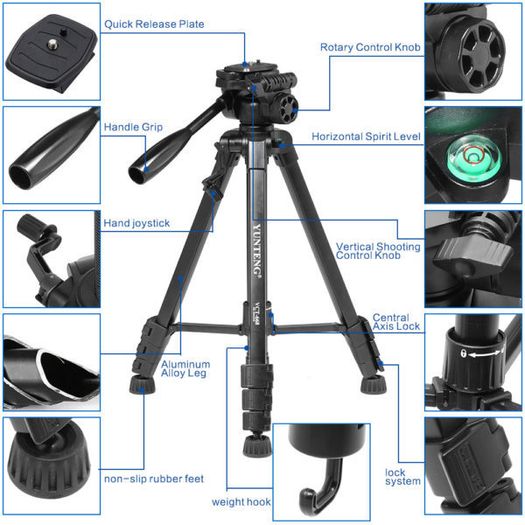 New Aluminum Alloy Expandable Professional Tripod Black