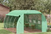 Polytunnel Greenhouse Walk-in Grow House Tent with Roll-up Sidewalls, Zipped Door and 8 Windows, 4x3x2m Green