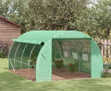 Polytunnel Greenhouse Walk-in Grow House Tent with Roll-up Sidewalls, Zipped Door and 8 Windows, 4x3x2m Green