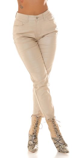 Highwaist Boyfriend Jeans in leather look CAPPUCCINO or beige size fits s sm ,m