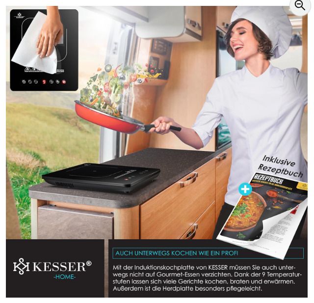 KESSER induction Hob Induction Hob 1 Plate 2100W Portable 28cm + 3x Microfibre Cloth + 1x Recipe Book