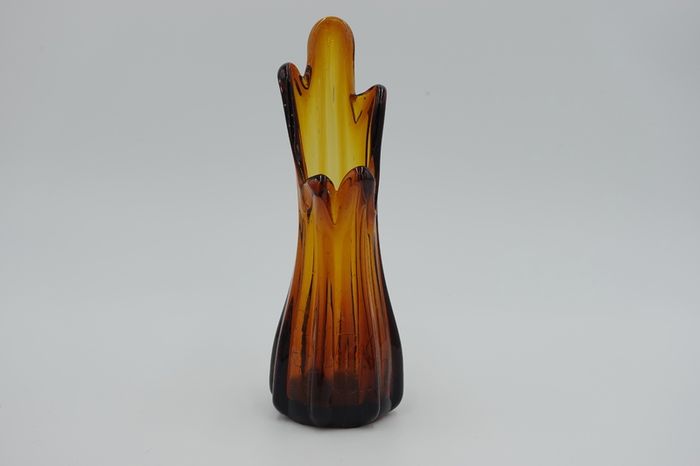 Swung Vase 5 Fingers Amber Brown - Pressed Glass