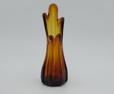 Swung Vase 5 Fingers Amber Brown - Pressed Glass