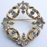 Vintage Brooch Delicate Wreath With Clear Rhinestones Gold Tone Elegant Image 3