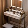 Vanity Dressing Table Set with 3 Color Adjustable Brightness LED Lights, 2 Large Storage Drawers and Metal Frame for Bedroom, White and Gold Image 2