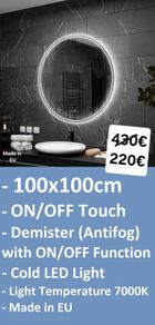 LED Bathroom Mirror Defogger Fog Free Demister 100cm Round Touch Switch