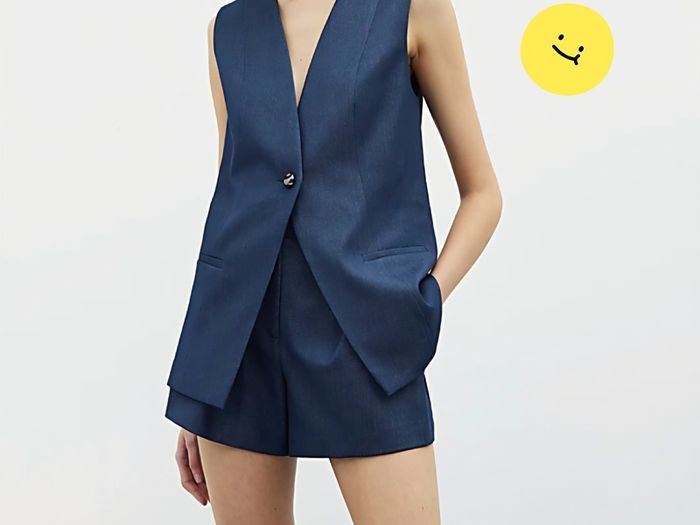 River Island Navy Blue Indigo Denim Longline Waistcoat Sleeveless Blazer 16UK/44EU