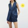 River Island Navy Blue Indigo Denim Longline Waistcoat Sleeveless Blazer 16UK/44EU Image 9