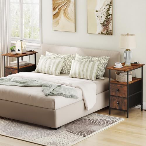 Set of 2 Side Table with Charging Station