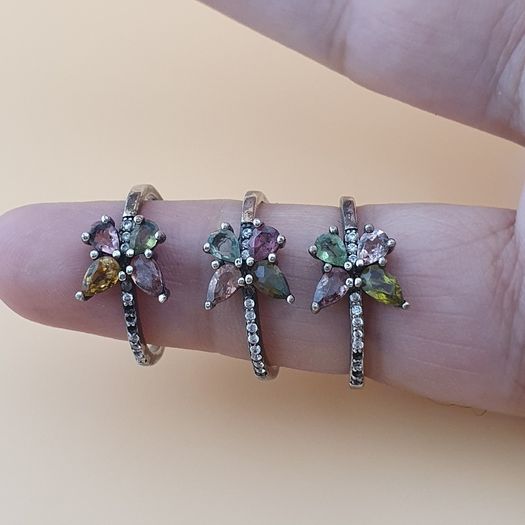Vintage 925 Sterling Silver Multi-Color Tourmaline Butterfly Shape Rings Lot of 3