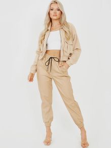 Faux Leather PU Jogger Trousers