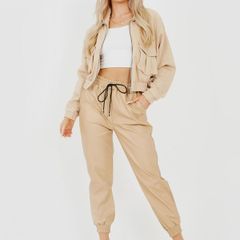 Faux Leather PU Jogger Trousers