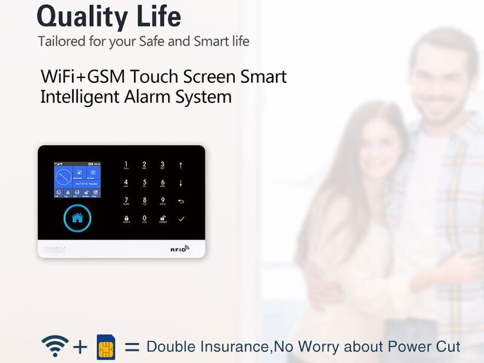 Wireless WIFI GSM Home Security Mobile Phone Alarm System For Tuya Smart Life APP With Motion Sensor Detector Compatible With Alexa & Google