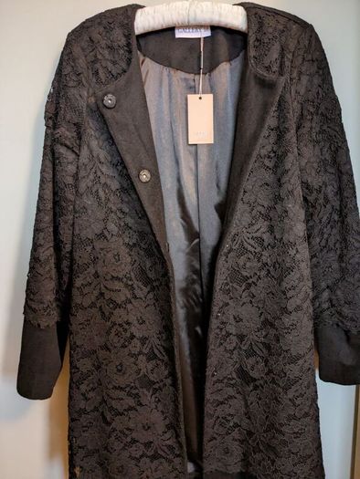 NEW  Black Wool Coat with Lace overlay