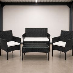 Black wicker 4 piece garden furniture set