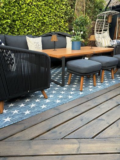 Ex display limited edition 200cm x 300cm navy and white star print indoor/outdoor rug