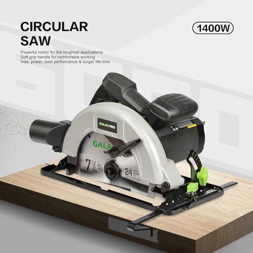 1400W Circular Saws, Max 6000 RPM Pure Copper Motor Electric Saws, Adjustable Cutting Depth and Angle: 62mm(90 )-48mm(45 ), Dust Collection System and 185mm Saw Blade