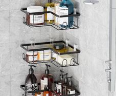 Shower Caddy, Black, 3-Pack | Rustproof, No Drilling, Bathroom Shelf, With Hooks