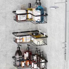 Shower Caddy, Black, 3-Pack | Rustproof, No Drilling, Bathroom Shelf, With Hooks