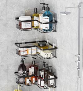 Shower Caddy, Black, 3-Pack | Rustproof, No Drilling, Bathroom Shelf, With Hooks
