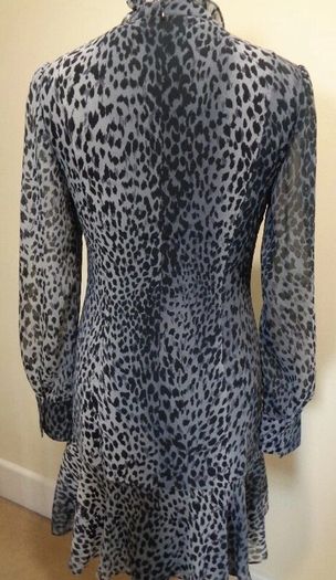 Karen Millen Grey and Black Animal Print Dress with Tie Neck Detail