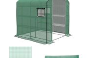 Greenhouse Cover Replacement Walk-in PE Hot House Cover with Roll-up Door and Windows, 140 x 143 x 190cm, Green