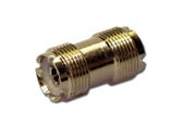 50 ohm double ended female coupler, all metal, bright plated.
