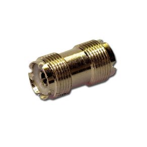 50 ohm double ended female coupler, all metal, bright plated.
