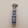 Vintage 6 Eyes Hiamalyan Tibetan Agate Bead Brass Pendant Image 8