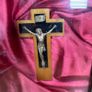 VTG Framed Wooden Crucifix Red Velvet backing Jesus Christ Figure Image 8