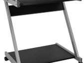 _desk, computer table with 4 castors, 2 of them with brakes, PC table, easy-to-use keyboard pull-out, easy assembly, space-saving PC table in Z-shape, black