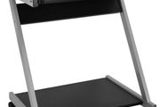 _desk, computer table with 4 castors, 2 of them with brakes, PC table, easy-to-use keyboard pull-out, easy assembly, space-saving PC table in Z-shape, black